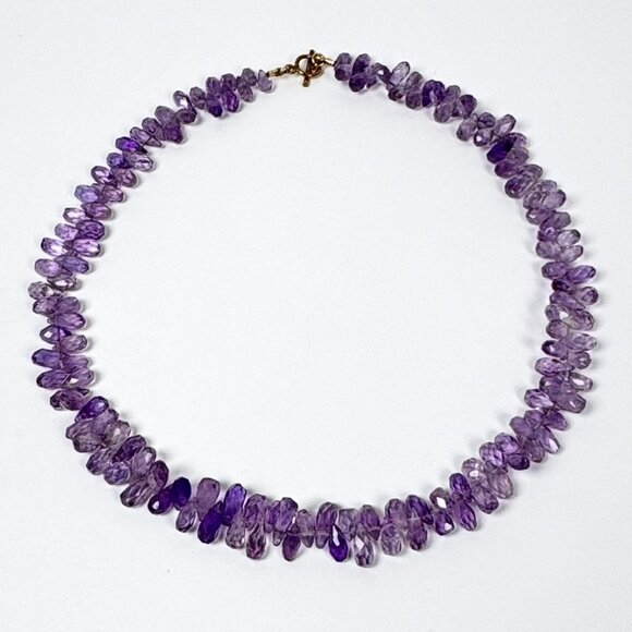 Vintage Natural Amethyst Beaded Necklace 16” Faceted Teardrop Gemstone Boho - Picture 1 of 13